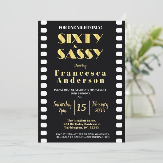 Sixy & Sassy Chic Black Gold 1920s Movie Theme Kaart (Staand voorkant)