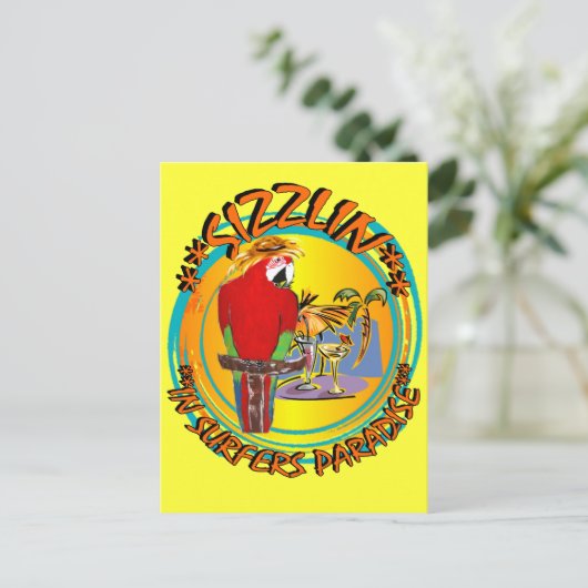 SIZZLIN PARROTS BRIEFKAART (Staand voorkant)