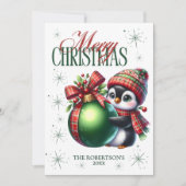 Sjaal Hoed Kerstkaart Penguin Rood Groen Karo (Voorkant)