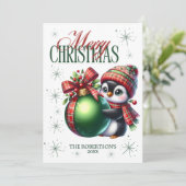 Sjaal Hoed Kerstkaart Penguin Rood Groen Karo (Staand voorkant)