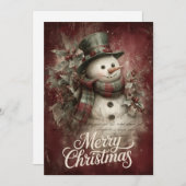 Sjaal met ruitpatroon Sneeuwman & Hulst Glow Feestdagenkaart (Voorkant / Achterkant)