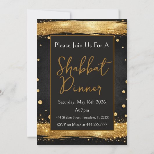 Sjabbatsdiner Goud Zwart Luxe Modern Kaart (Voorkant)