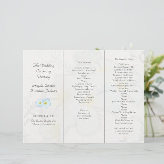 Sjablonen Plumeria Flowers Wedding Program (Staand voorkant)