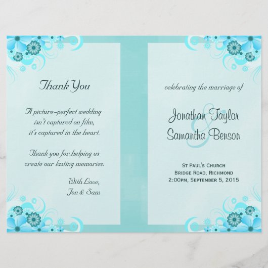 Sjablonen van het Aqua Blue Floral BiFold Wedding  (Voorkant)