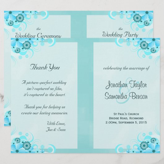 Sjablonen van het Aqua Blue Floral BiFold Wedding  (Voorkant / Achterkant)