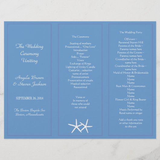 Sjablonen van het Blue Starfish Tri-Fold Wedding P (Voorkant)