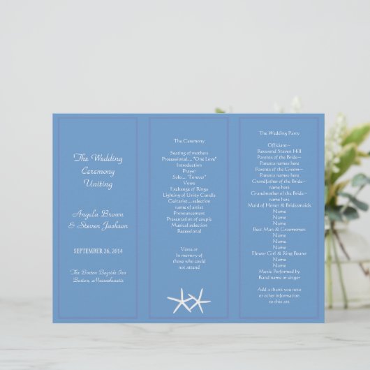 Sjablonen van het Blue Starfish Tri-Fold Wedding P (Staand voorkant)