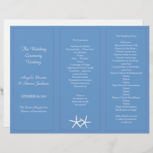 Sjablonen van het Blue Starfish Tri-Fold Wedding P (Voorkant / Achterkant)