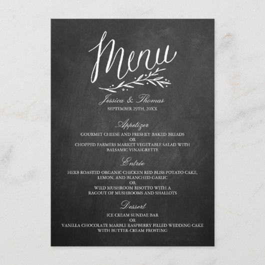 Sjablonen van het Elegant Chalkboard Wedding Menu (Voorkant)