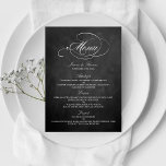 Sjablonen van het Elegant Chalkboard Wedding Menu<br><div class="desc">Viel in stijl met deze trendy menkkaarten. De formulering is gemakkelijk te personaliseren en je gasten zullen enthousiast zijn als ze deze superstijlvolle menu's ontvangen.</div>