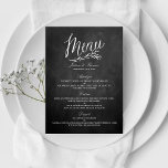 Sjablonen van het Elegant Chalkboard Wedding Menu<br><div class="desc">Viel in stijl met deze trendy menkkaarten. De formulering is gemakkelijk te personaliseren en je gasten zullen enthousiast zijn als ze deze superstijlvolle menu's ontvangen.</div>