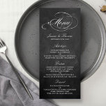 Sjablonen van het Elegant Chalkboard Wedding Menu<br><div class="desc">Viel in stijl met deze trendy menkkaarten. De formulering is gemakkelijk te personaliseren en je gasten zullen enthousiast zijn als ze deze superstijlvolle menu's ontvangen.</div>