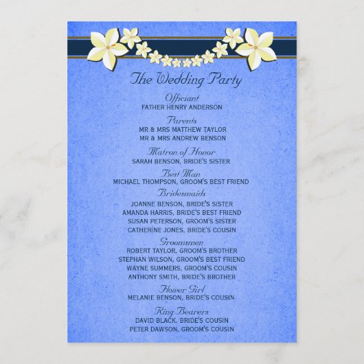 Sjablonen van het Rustic Blue Floral Wedding Progr (Achterkant)