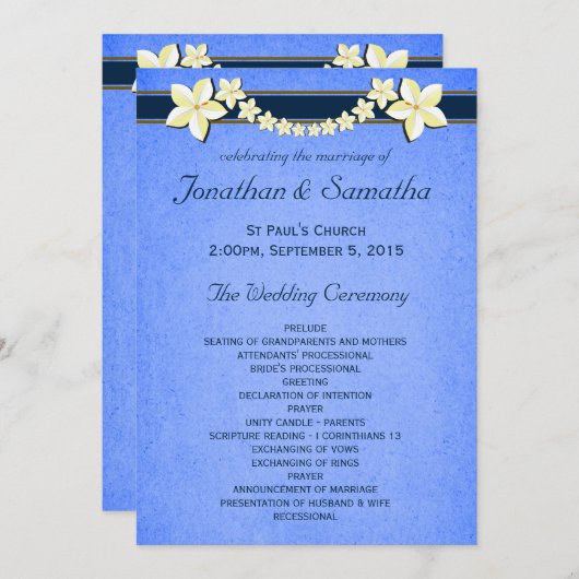 Sjablonen van het Rustic Blue Floral Wedding Progr (Voorkant / Achterkant)