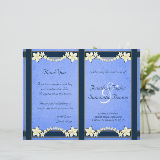 Sjablonen van het Rustic Blue Floral Wedding Progr (Staand voorkant)