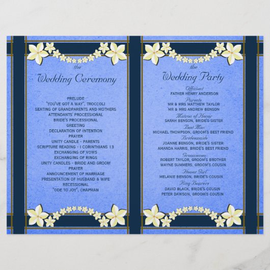 Sjablonen van het Rustic Blue Floral Wedding Progr (Achterkant)