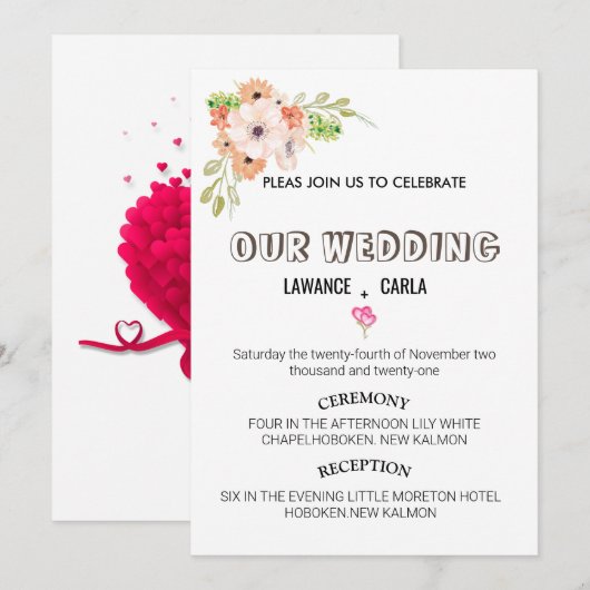 Sjablonen voor huwelijksuitnodiging kaart (Voorkant / Achterkant)