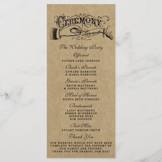 Sjablonen voor Rustic Kraft Wedding Ceremony Progr (Achterkant)