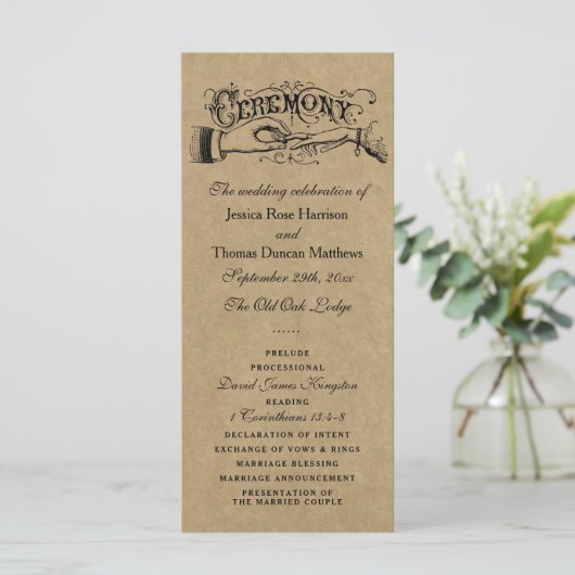 Sjablonen voor Rustic Kraft Wedding Ceremony Progr (Staand voorkant)