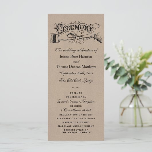 Sjablonen voor Rustic Kraft Wedding Ceremony Progr (Staand voorkant)