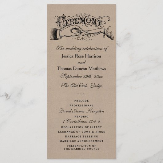 Sjablonen voor Rustic Kraft Wedding Ceremony Progr (Voorkant)