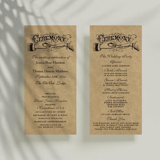 Sjablonen voor Rustic Kraft Wedding Ceremony Progr