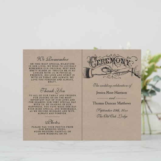 Sjablonen voor Rustic Kraft Wedding Ceremony Progr (Staand voorkant)