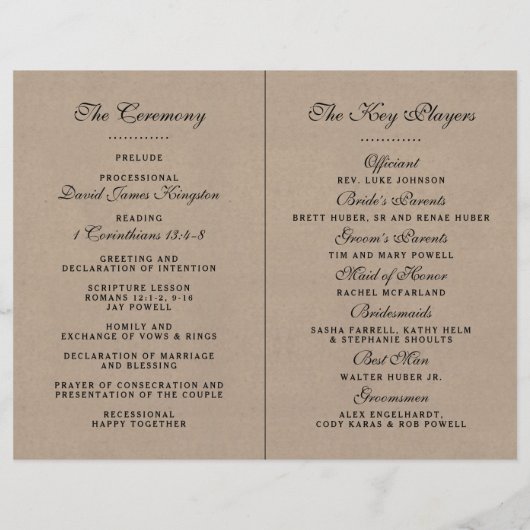 Sjablonen voor Rustic Kraft Wedding Ceremony Progr (Achterkant)