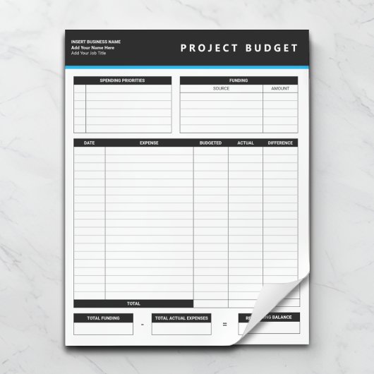 Sjablonen voor zakelijk projectbudget Notitieblok