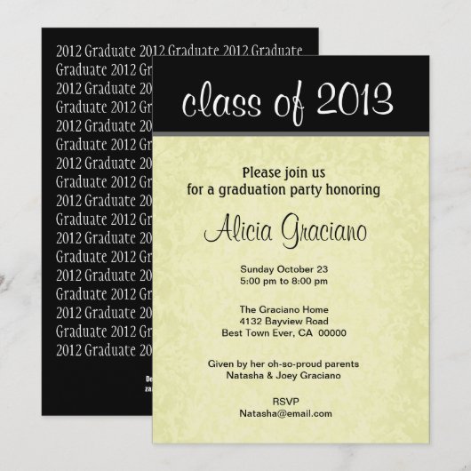 sjabloon 2012 Graduation Peach Damask Kaart (Voorkant / Achterkant)