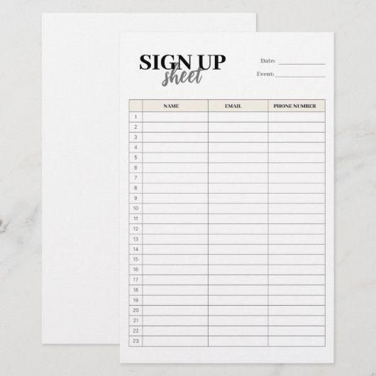 Sjabloon aanmeldingsformulier briefpapier (Voorkant / Achterkant)