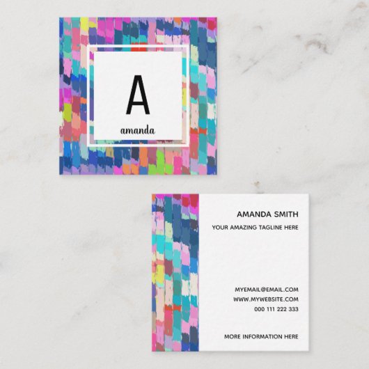 Sjabloon abstracte acrylverf penseel lijnstreken vierkante visitekaartje (Voorkant / Achterkant)