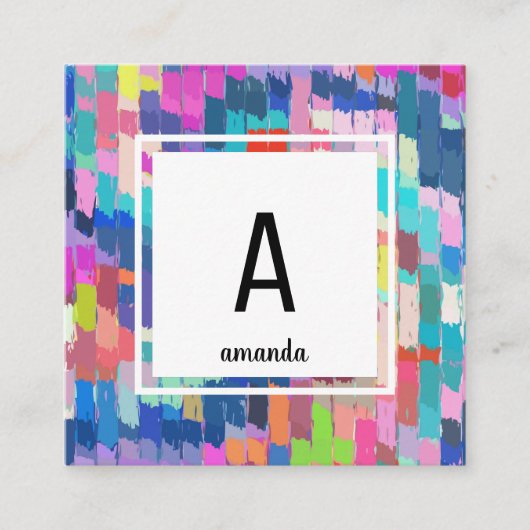 Sjabloon abstracte acrylverf penseel lijnstreken vierkante visitekaartje (Voorkant)