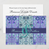 Sjabloon Aqua en Paarse Damask Wedding Kaart (Voorkant / Achterkant)