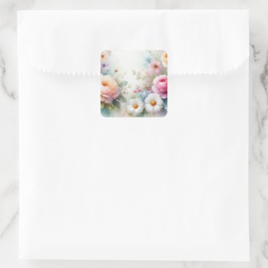 Sjabloon Aquarel Bloemen Voeg Uw Tekst Toe Vierkante Sticker (Tas)