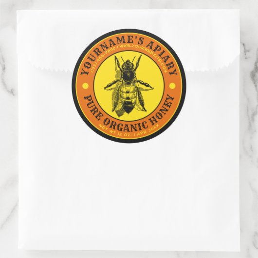 Sjabloon  bijenhoningetiket ronde sticker (Tas)