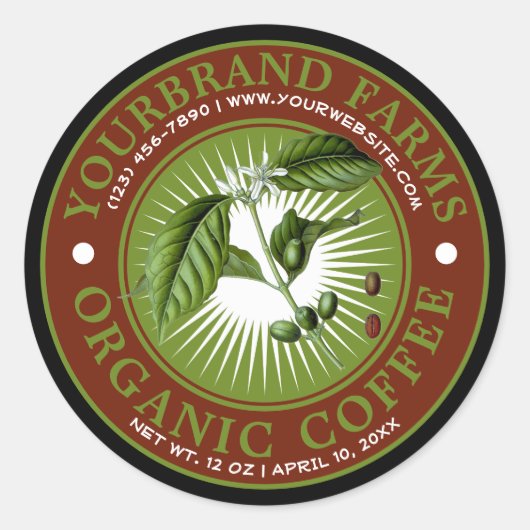 Sjabloon  biologisch koffieetiket ronde sticker (Voorkant)