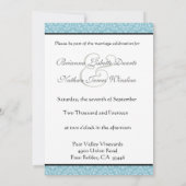 Sjabloon Blauwe en Paarse Damask en Bow Wedding Kaart (Achterkant)