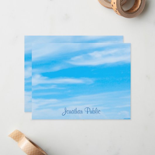 Sjabloon Blauwe hemel witte wolken met handschrift (Voorkant / Achterkant in situ)