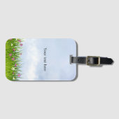 Sjabloon, blauwe lucht en bloemenweide, bagagelabel (Voorkant (horizontaal))