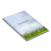 Sjabloon, blauwe lucht en bloemenweide, notitieboek (Rechterzijde)
