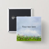 Sjabloon, blauwe lucht en bloemenweide, vierkante button 5,1 cm (Voorkant /achterkant)