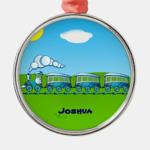 Sjabloon blauwe trein metalen ornament