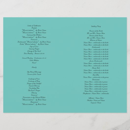 Sjabloon blauwgroen katholieke vouwweduwenprogramm (Achterkant)