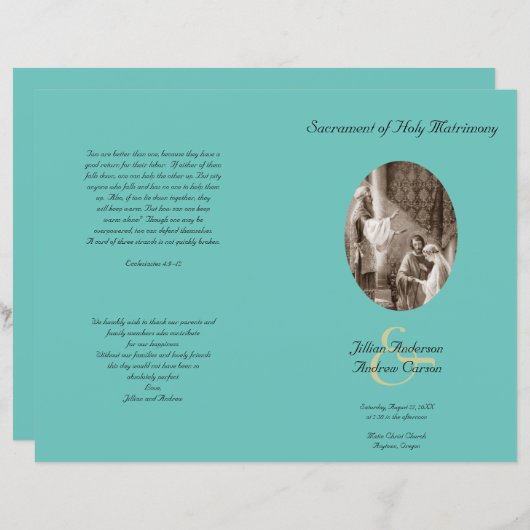 Sjabloon blauwgroen katholieke vouwweduwenprogramm (Voorkant / Achterkant)