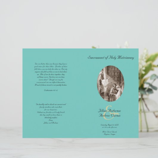 Sjabloon blauwgroen katholieke vouwweduwenprogramm (Staand voorkant)