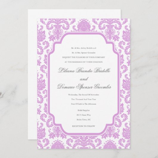 Sjabloon Bleke Plum Wedding Damask Border Kaart (Voorkant / Achterkant)