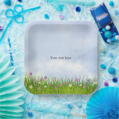 Sjabloon, Blue Sky en zomerbloemen, Papieren Bordje (Feest)