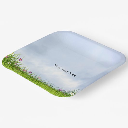 Sjabloon, Blue Sky en zomerbloemen, Papieren Bordje (Gebogen)