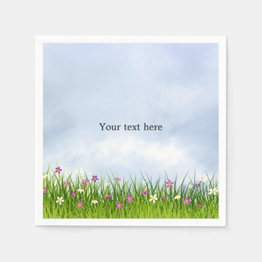 Sjabloon, Blue Sky en zomerbloemen, Servet (Voorkant)